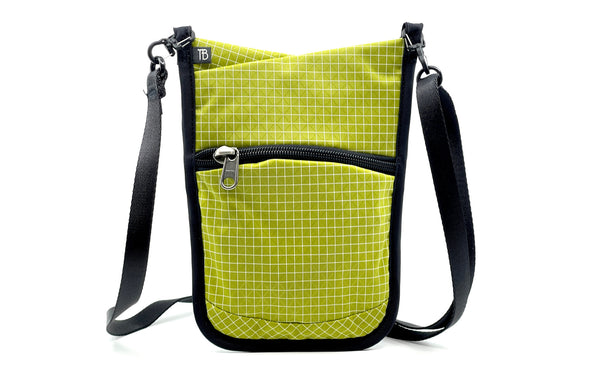 The front of the P.I.K.A. Pouch in Wasabi (green with white gridding) 200 Halcyon.